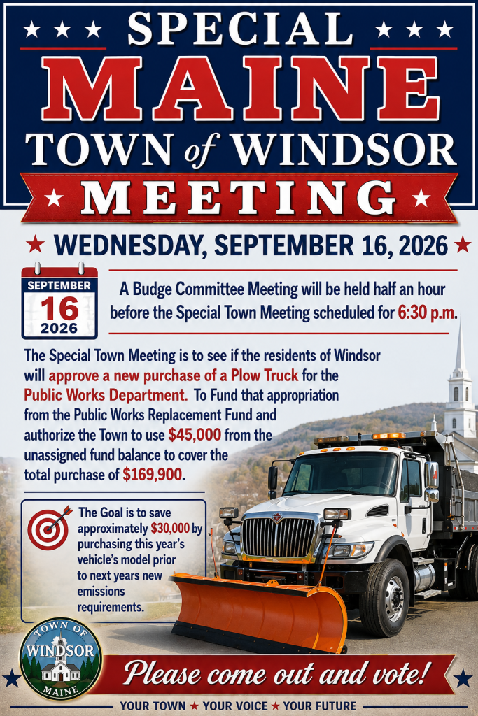 Special Town meeting to vote on purchasing a new plow truck